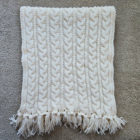 Accessories - Wool Cashmere Aran Cable Knit Scarf with Fringe